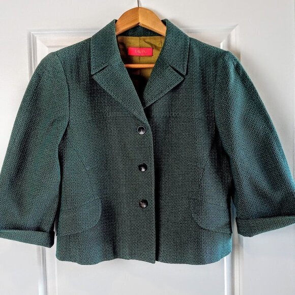 LaVia Teal Green Diamond Pattern Short Jacket - Picture 1 of 7